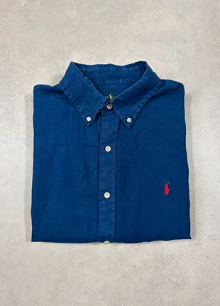 Chemise Unie Ralph Lauren Homme Slim Fit Logo Brode en Lin Bleu Marine Taille L, marca: Ralph Lauren, estado: Muito bom, tamanho: L, €44.00, €46.90 inclui Proteção do Comprador