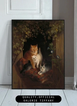 Affiche – Chats au repos vintage, merk: Fait Main, staat: Heel goed, € 10,00, € 11,20 inclusief Kopersbescherming Pro