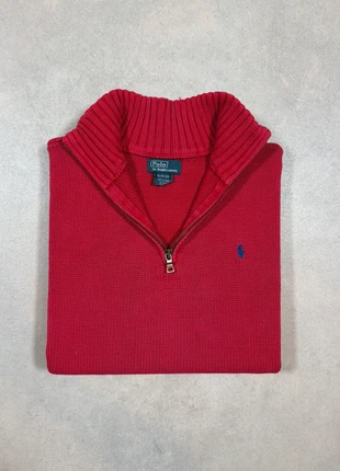 Quart Zip Half Zip Pull Camionneur Ralph Lauren Homme Logo Brodé en Coton Rouge Taille S, merk: Ralph Lauren, staat: Heel goed, maat: S, € 47,00, € 50,05 inclusief Kopersbescherming
