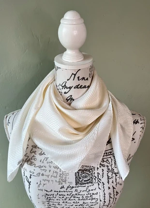 Silky Square Scarf Jacquard Geometric Check Design Cream & White 30” VGC, condition: Very good, £6.00, £7.00 includes Buyer Protection Pro