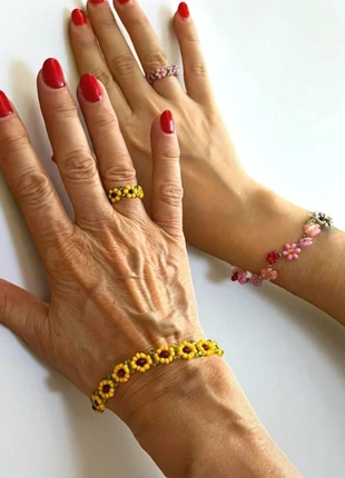 🌸 Beaded Bracelet & Ring Set – Customizable Color & Size, état: Très bon état, 8,80 €, 9,94 € Protection acheteurs incluse