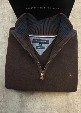 Pull camionneur 1/4 zips half zips tommy Hilfiger unies marron logo brodé taille XXL homme / PAN073, marca: Tommy Hilfiger, estado: Muito bom, tamanho: XXL, €39.90, €42.60 inclui Proteção do Comprador