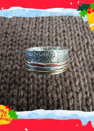 Très original - bague argent 925 (poinçon) avec anneaux mobiles doré/argenté/rosé, taille 69 FR, état: Neuf sans étiquette, taille: Ajustable, 40,00 €, 42,70 € Protection acheteurs incluse