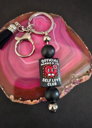 Self love club beaded keychain black handmade, brand: Handmade, condition: New without tags, £1.50, £2.28 includes Buyer Protection