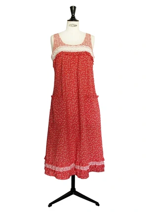Robe d'été rouge à petites fleurs blanches, dentelle et volants, marca: Vintage Dressing, estado: Muy bueno, tamaño: L / 40 / 12, 10,00 €, 11,20 € Protección al comprador incluida