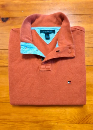 Pull Tommy Hilfiger - Col à boutons - Col camionneur - Logo brodé - Orange corail - Taille L, brand: Tommy Hilfiger, condition: Very good, size: L, €34.99, €37.44 includes Buyer Protection