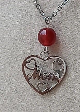 Collier argenté Mom (maman) et Agate Rouge, estado: Muy bueno, 15,00 €, 16,45 € Protección al comprador Pro incluida