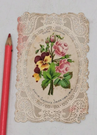 Peinture fleurs miniature sur papier dentelle 19eme, marque: Aquarelle, état: Satisfaisant, 5,00 €, 5,95 € Protection acheteurs incluse