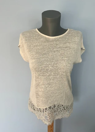 T-shirt manches courtes Esprit taille S – blanc cassé partiellement transparent, dentelle délicate, brand: Esprit, condizioni: Ottime, taglia: S / IT 40 / EU 36, €5.39, €6.36 include la Protezione acquisti