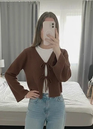 Gilet court marron en maille, à nouer sur le devant, marque: Firferie, état: Très bon état, taille: S / 36 / 8, 26,90 €, 28,95 € Protection acheteurs incluse