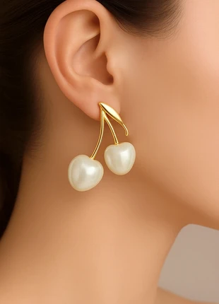 🍒 Boucles d’oreilles cerises – Acier inoxydable & perles cœur, marque: Tendance, état: Très bon état, 13,90 €, 15,30 € Protection acheteurs (Pro) incluse