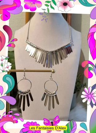 Joli Collier Plastron Lamelles et ses Boucles d'Oreilles assorties, zustand: Neu, mit Etikett, 9,00 €, 10,15 € beinhaltet Vinted-Käuferschutz Pro