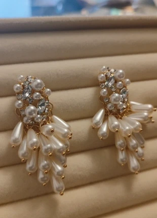 Ultimate Glam Pearl Waterfall Drop Earrings | Crystal Cluster Stud | Bridal / Black Tie Statement, brand: Oliver Bonas, condition: Very good, £8.31, £9.43 includes Buyer Protection