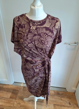 George Purple & Beige Printed Tie-Waist Midi Dress – Size 18, brand: George, condition: Very good, size: XXXL / UK 28-30, £3.49, £4.36 includes Buyer Protection