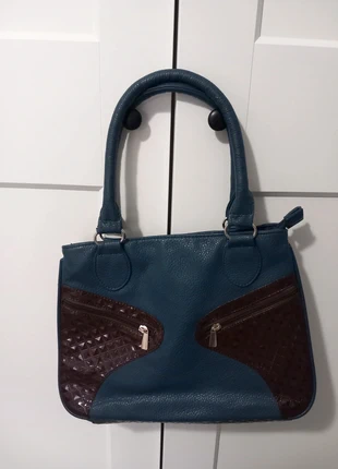 Sac à main bleu et marron tendance – effet cuir texturé – poches zippées, brand: H&M, condition: Very good, €8.00, €9.10 includes Buyer Protection