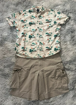 🌺 Chemise Denim & Flower – Blanche à motif arbres & flamants roses, merk: Denim & Flower, staat: Heel goed, maat: XL, € 24,99, € 26,94 inclusief Kopersbescherming Pro