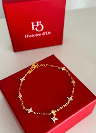 Bracelet doré chaine or fin pendentif strass trèfle diamant zircon brillant luxe, marque: histoire d'or, état: Très bon état, 17,00 €, 18,55 € Protection acheteurs (Pro) incluse