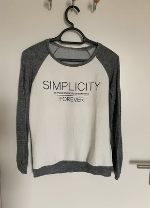 Sweat pull fin gris chiné et blanc avec écriture Pimkie S, brand: Pimkie, condition: Very good, size: S / 36 / 8, €4.00, €4.90 includes Buyer Protection