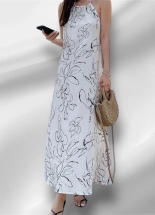 Abito lungo estivo bianco con stampa floreale - taglio dritto elegante, marca: Dazy, estado: Nuevo con etiquetas, tamaño: M / 38 / 10, 15,00 €, 16,45 € Protección al comprador incluida