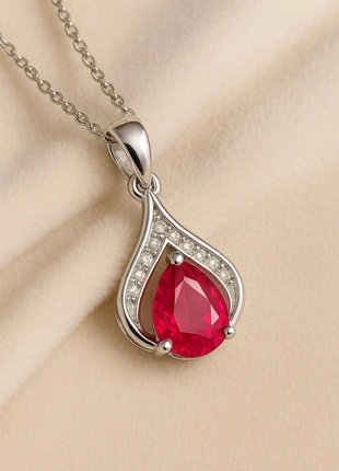 Collier Goutte Rubis Rose en Argent Massif – Élégance Intemporelle & Énergie du Cœur”, marca: Curacionholistica, estado: Muy bueno, 189,00 €, 199,15 € Protección al comprador incluida