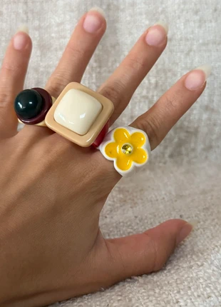 Lot de 3 bagues en résine style rétro, état: Très bon état, taille: 17,3 mm, 12,95 €, 14,30 € Protection acheteurs incluse