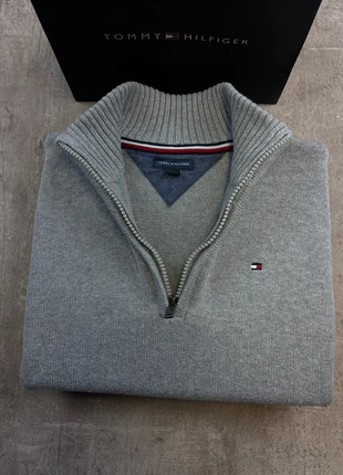 Pull camionneur 1/4 zips half zips tommy Hilfiger unies gris logo brodé taille S homme / PAN067, merk: Tommy Hilfiger, staat: Heel goed, maat: S, € 39,90, € 42,60 inclusief Kopersbescherming