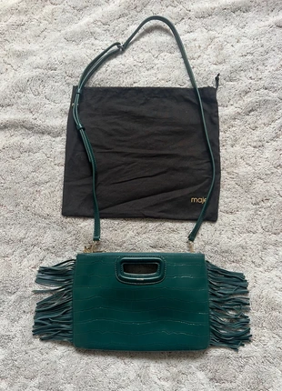 Sac à main bandoulière double pochette franges cuir véritable croco vert sapin Maje, brand: Maje, condition: Very good, €120.00, €126.70 includes Buyer Protection