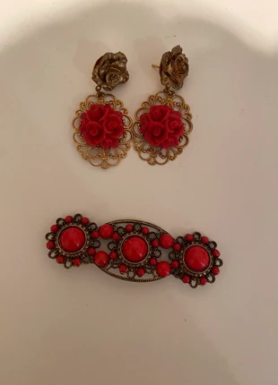 Conjunto pendientes y broche flamenca, marca: Local, estado: Muito bom, €12.00, €13.30 inclui Proteção do Comprador
