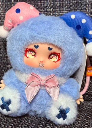 17cm Blue Jester Bear Villager Nommi Plush Keyring, brand: POPMART, condition: Very good, £9.99, £11.19 includes Buyer Protection