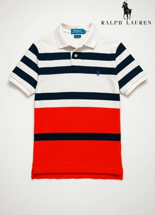 T-Shirt Polo Ralph Lauren Pique Stripes White & Orange Vintage Embroidered Logo Luxury Edition, marca: Ralph Lauren, estado: Satisfactorio, tamaño: XL, 5,50 €, 6,48 € Protección al comprador incluida