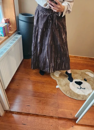 Jupe longue à volant marron vintage, marca: ikebana, estado: Muy bueno, tamaño: 6XL / 52 / 24, 5,00 €, 5,95 € Protección al comprador incluida