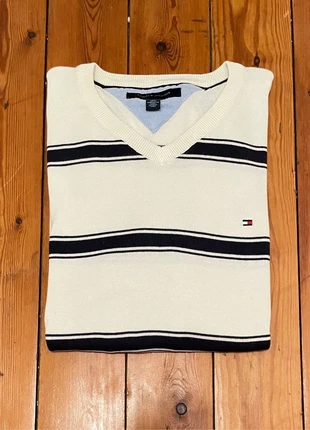 Pull col V à rayures 100% coton Tommy Hilfiger blanc et bleu taille XS | Marinière Tommy Hilfiger XS, marca: Tommy Hilfiger, estado: Muy bueno, tamaño: XS, 20,00 €, 21,70 € Protección al comprador incluida