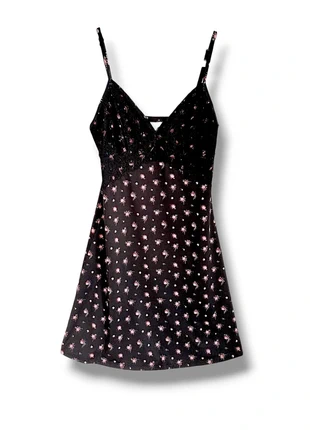 Robe nuisette noire avec fleurs et dentelle 2000s, condition: Very good, size: S / 36 / 8, €8.00, €9.10 includes Buyer Protection