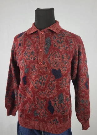 Pull vintage homme Courtelle bordeaux années 80 en laine acrylique col polo motif géométrique rétro, marke: Vintage Dressing, zustand: Sehr gut, größe: S, 29,00 €, 31,15 € beinhaltet Vinted-Käuferschutz Pro