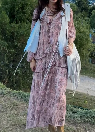 boho ruffle maxi pink dress Zara, marke: Zara, zustand: Neu, mit Etikett, größe: S / 36 / 8, 45,00 €, 47,95 € inklusive Vinted-Käuferschutz