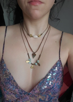 Lot de 3 colliers macramé marron bio Pierre naturelle Amazonite & Bijoux or bronze, brand: Amazonite, condition: New without tags, €26.99, €29.04 includes Buyer Protection