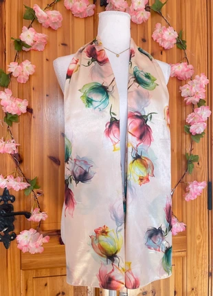 Floral Silk Scarf | 100% Pure Silk | Watercolor Print | 448., brand: Cute, condition: Good, €30.00, €32.20 includes Buyer Protection