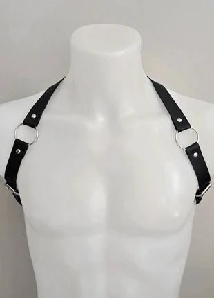 Mens Black Faux Leather Shoulder Harness Belt With Silver Studs & O Rings, condition: New without tags, size: Adjustable, £11.99, £13.29 includes Buyer Protection