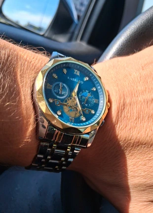 Men’s wristwatch Kasrluo – gold & silver with blue dial, marque: kasrluo, état: Neuf sans étiquette, taille: 39–42 mm, 20,00 €, 21,70 € Protection acheteurs incluse