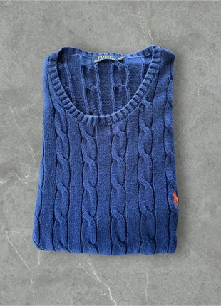 Cable Knit Sweater / pull torsadé tressé Ralph Lauren bleu logo brodé orange taille XXL, brand: Ralph Lauren, condition: Very good, size: XXL, €42.00, €44.80 includes Buyer Protection Pro