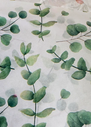 10 sheets of Tissue paper, white with eucalyptus leaves, brand: NO LABEL, condition: New without tags, £2.00, £2.80 includes Buyer Protection
