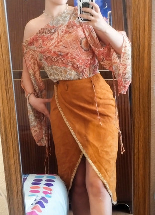 Falda de cuero Vintage Boho 'Sahara Chic', marque: Vintage Dressing, état: Très bon état, taille: S / 36 / 8, 12,00 €, 13,30 € Protection acheteurs incluse