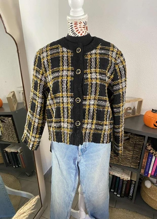 Veste Courte Vintage Écossais / Tweed Noir & Jaune - Boutons Dorés T.XL, brand: Vintage Dressing, condition: Very good, size: XL / 42 / 14, €15.00, €16.45 includes Buyer Protection