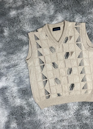 beige sleeveless knit vest geometric pattern vintage 90s, marque: Vintage Dressing, état: Très bon état, taille: L, 18,00 €, 19,60 € Protection acheteurs incluse
