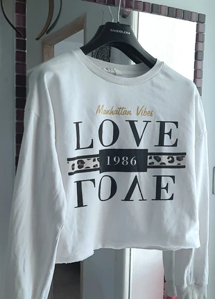 Sweat en coton blanc imprimé noir, marca: H&M, estado: Muy bueno, tamaño: 14 años / 164 cm, 6,00 €, 7,00 € Protección al comprador incluida