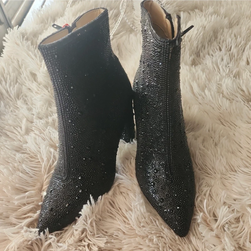 Betsey Johnson sz 6.5 Black Cady Rhinestone Block Heel Ankle Booties New Betsey Johnson sz 6.5 Black Cady Rhinestone Block Heel Ankle Booties New