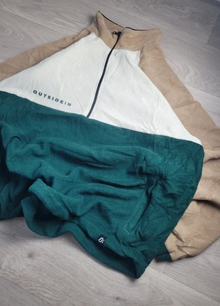 Polaire OutsideIn tricolore vert beige blanc zippée col montant L unisexe, merk: Vintage Dressing, staat: Heel goed, maat: L, € 45,00, € 47,95 inclusief Kopersbescherming