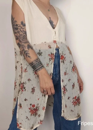 Top long crème bi matière motifs fleuris Vintage 80s 90s taille M/L, marque: Vintage, état: Très bon état, taille: M / 38 / 10, 15,00 €, 16,45 € Protection acheteurs (Pro) incluse