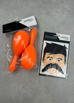 Lot JADEO – Maracas orange + Moustache adhésive (neufs), merk: Jadeo, staat: Nieuw met prijskaartje, maat: M, € 5,00, € 5,95 inclusief Kopersbescherming