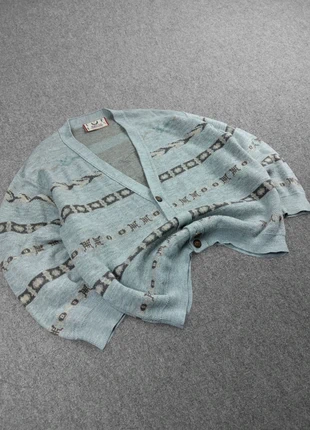 Cardigan / Gilet Vintage 80s en Maille Bleu Clair / Turquoise à Motifs Imprimé Ethnic (L), marque: Vintage Dressing, état: Très bon état, taille: L, 25,00 €, 26,95 € Protection acheteurs (Pro) incluse